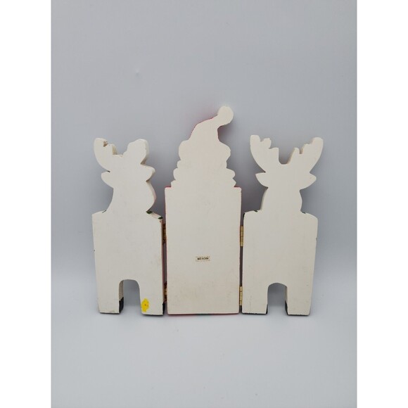 VTG Christmas Wood Decorative Folding Screen Santa & Reindeers Holiday Decor - Picture 2 of 12